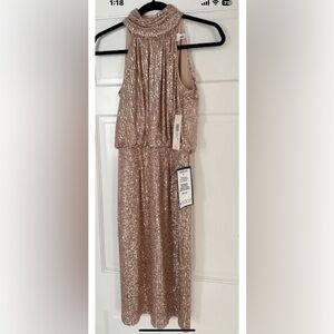 Eliza J Sequin Mock Neck Cocktail Dress  Sleeveless Champagne Rose Gold. Size 2